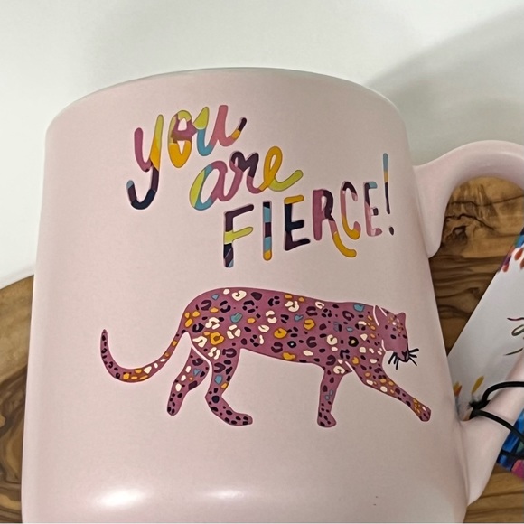 YOU ARE FIERCE 24 Oz Ceramic Coffee Tea Mug Cup Pink Leopard Etta Vee - Picture 6 of 15
